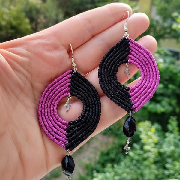 Boho Ατσάλινα Σκουλαρίκια Μακραμέ σε Γεωμετρικό Σχέδιο