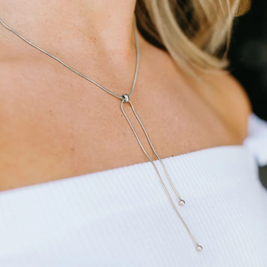Σετ Κολιέ και Βραχιόλι Lariat Snake Chain Ανοξείδωτο Ατσάλι Καινούργιο Ασημί