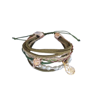 Πολύσειρο boho, handmade πράσινο/λαδί βραχιόλι.