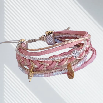 Πολύσειρο boho, handmade ροζ παστελ βραχιόλι.