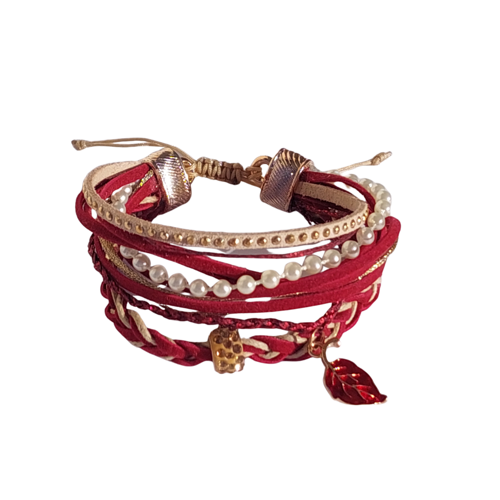 Πολύσειρο boho, handmade κόκκινο βραχιόλι.