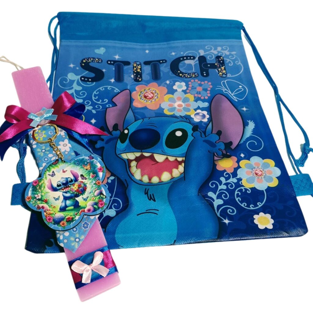 Πασχαλινή λαμπάδα Stitch με ασορτί σακίδιο πλάτης