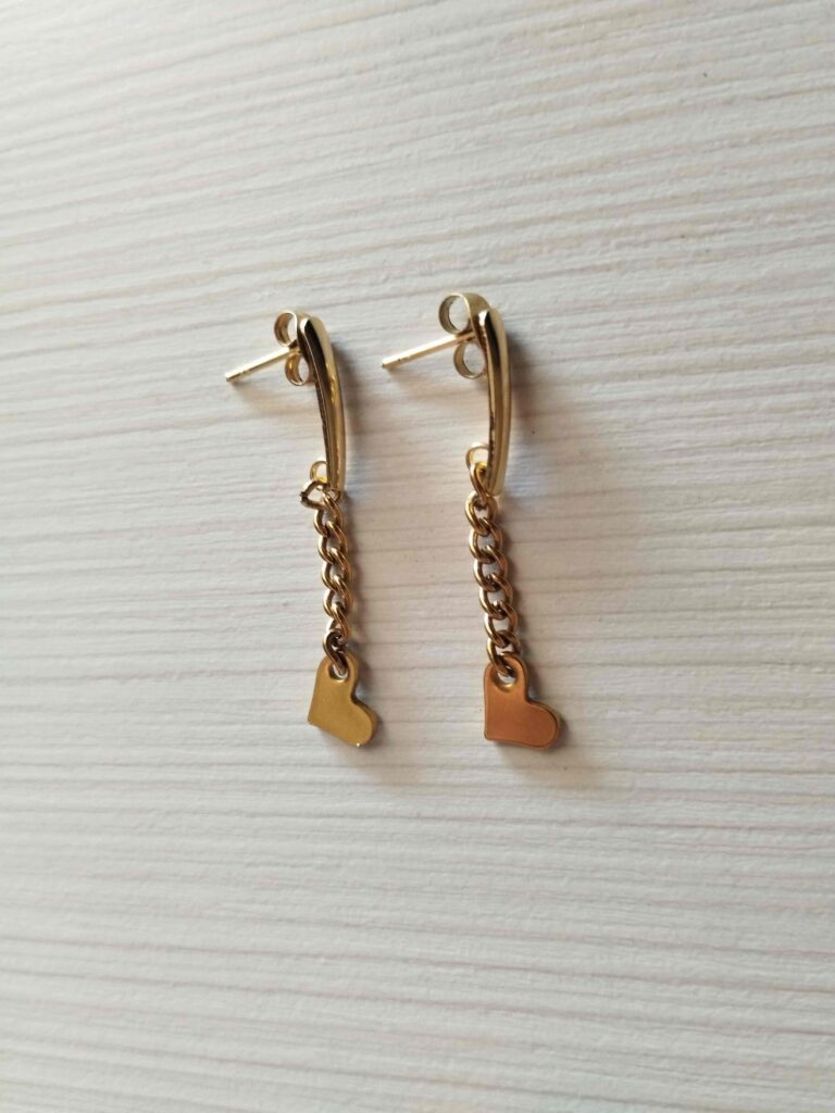 Χειροποίητα ατσάλινα, χρυσά σκουλαρίκια mini gold hearts