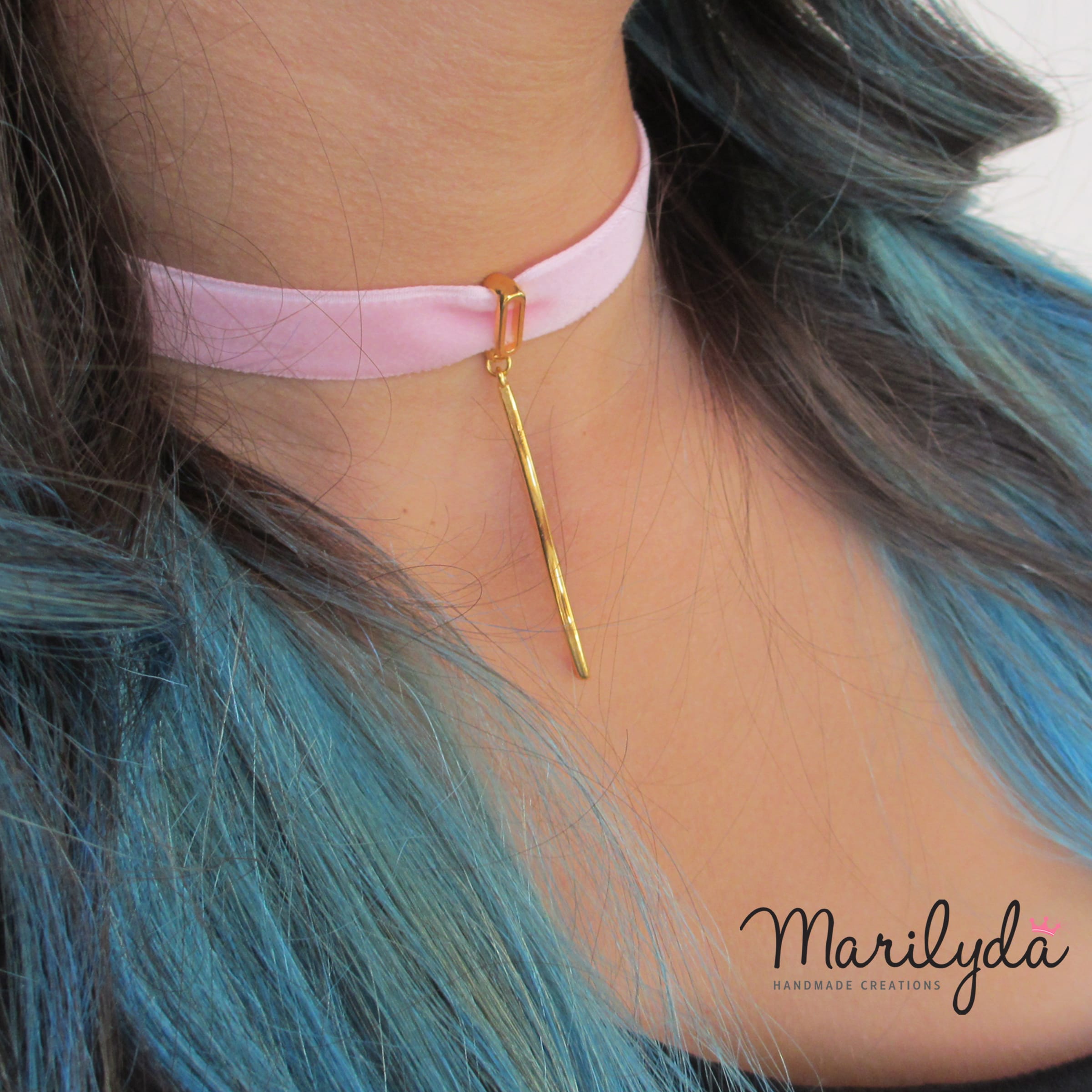 Velvet long flow choker - Βελούδινο τσόκερ ροζ