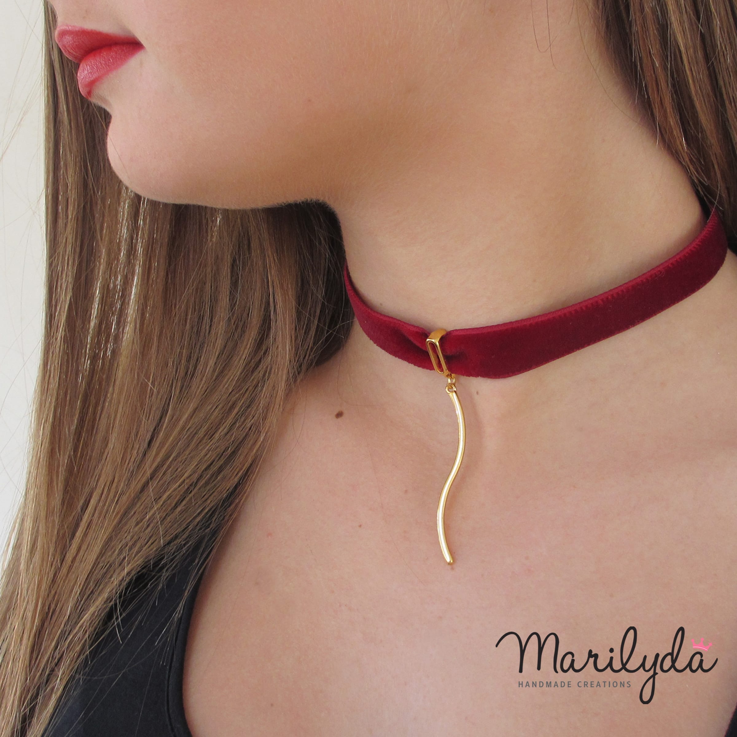 Velvet long flow choker - Βελούδινο τσόκερ μπορντό