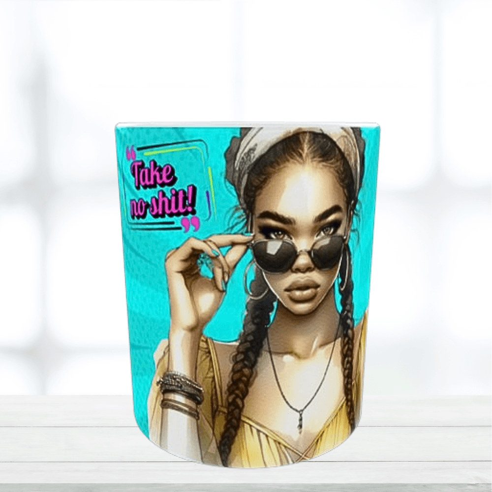 Κεραμική λευκή κούπα 325 ml – Pop art quote “Take no sh*t”