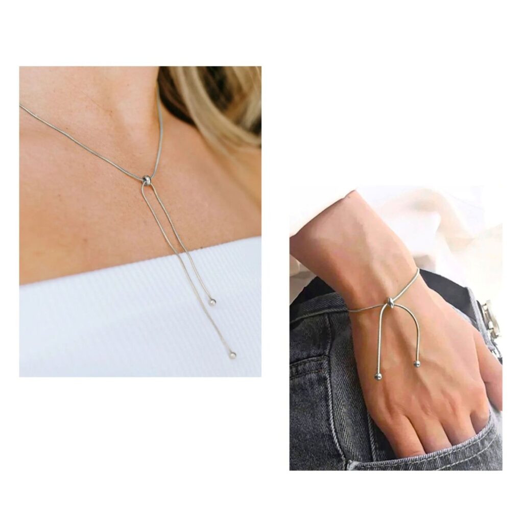 Σετ Κολιέ και Βραχιόλι Lariat Snake Chain Ανοξείδωτο Ατσάλι Καινούργιο Ασημί